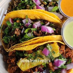 El pastor, asado & chorizo rojo at Fredo's Vegan Tacos in Tamarindo