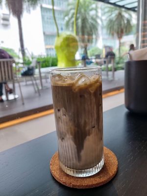 Hojicha iced latte. at Plantiful  in Bangkok