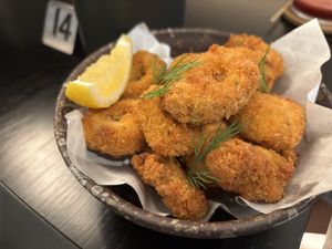 Mushroom calamari, very authentic texture!  at Plantiful  in Bangkok