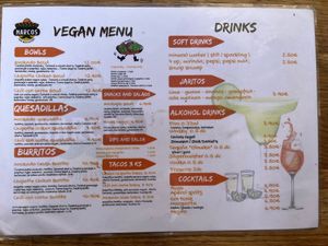 Vegan menu at Narcos Food With Feelings in Bratislava