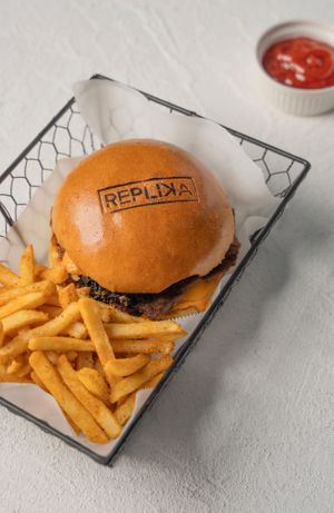 Replika double smashed burger on point!! at Replika in Dubai
