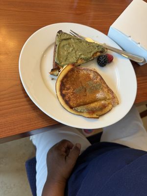 Plated french toast with pistachio cream and pancake. Almost started eating before the pic 😊  at Replika in Dubai
