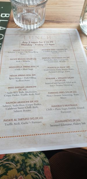 Menu with vegan options clear at Black Mamba in Dundee