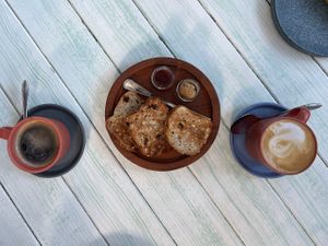 Coffee and toast  at Fresco's Tulum in Tulum