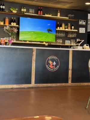 The Television plays Ethiopian tunes  at Gursha Ethiopian Cuisine in Roseville