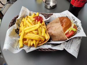 Burger and fries at Burgermeister Kaserne in Zurich