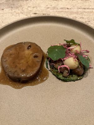 Lotus root with salad using panda essence  at Embers in Taipei