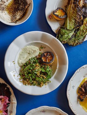 Freekeh tabouleh with vegan tzaziki at Goli Restaurant in Budapest