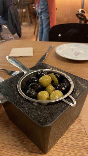 Smoked olives   at Goli Restaurant in Budapest