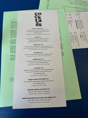 Drinks menu (non alcoholic drinks available on reverse, including mocktails)  at Goli Restaurant in Budapest