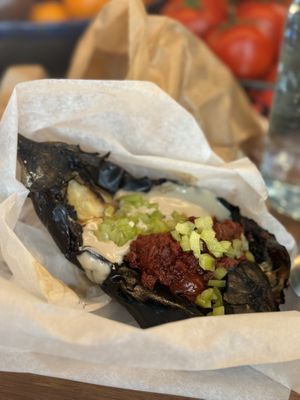 Charcoaled eggplant   at Goli Restaurant in Budapest