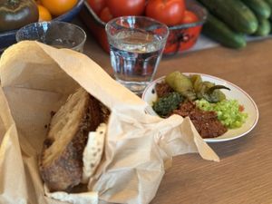 Spicy plate / bread bag  at Goli Restaurant in Budapest