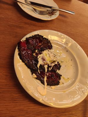 Very root and sour vegan cheese - sweet sour dish - amazing! at Goli Restaurant in Budapest