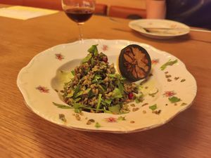 Friki dish - was nice..also has the black pumpkin but we didn't like it was too burned at Goli Restaurant in Budapest