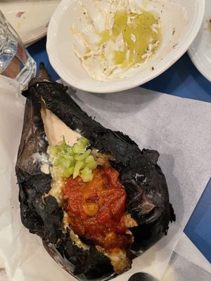 Charred aubergine  at Goli Restaurant in Budapest