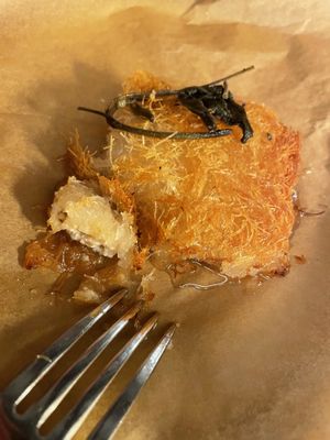 Knafeh which is the perfect line between sage syrup and salty cheese  at Goli Restaurant in Budapest