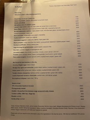Menu  at Goli Restaurant in Budapest