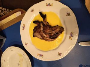 Mushroom on polenta at Goli Restaurant in Budapest