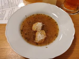 Onion soup at Moment in Prague