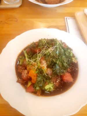 Pumpkin and beetroot gnocchi at Moment in Prague