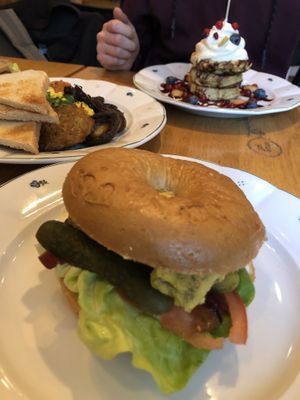 Vegan bagel with tempeh strips  at Moment in Prague