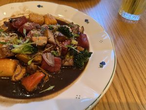 Beetroot and pumpkin gnocchi   at Moment in Prague