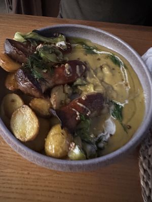 Oyster mushrooms with potato and zucchini  at Moment in Prague