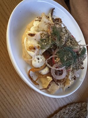 Pancake with pesto cabbage radish and dill  at Moment in Prague