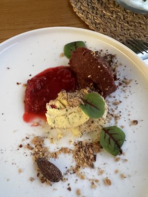 Mushroom pate with herb butter and redcurrant compote   at Moment in Prague