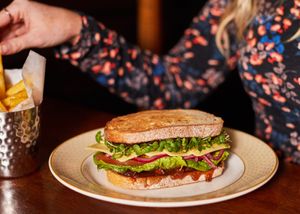 Farmhouse cheddar 
sandwich

toasted sourdough, vintage cheddar, 
tomatoes, plum & apple chutney, 
gem lettuce, pickles, pink pickled 
onions, fries at Cosy Club in Canterbury