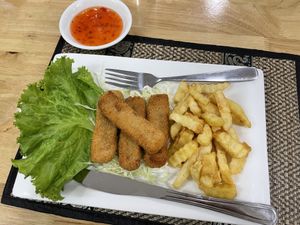 Fish fingers, 150 baht  at Apple Vegan Cafe & Restaurant - ร้านอาหารเจ คาเฟ่เจ in Pattaya