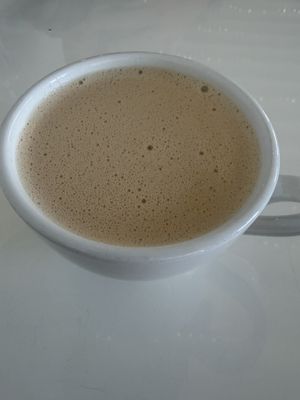 Banana chai latte   at Pop Over Eatery in Mystic