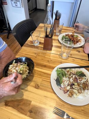 Three vegan dishes: dakgalbi, bulgogi, and light meal  at Noodle Bar - Korean and Japanese Food in Hamilton