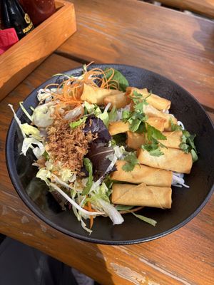 Vermicelli noodles hiding under there with yummy dressing/sauce. The spring rolls were so goodd  at Blossom in Berlin
