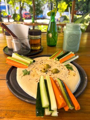 Hummus with veggies   at Sweet Spot in Puerto Escondido