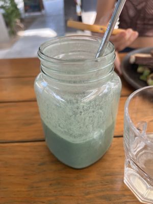 Ocean smoothie with creatine and protein powderr  at Sweet Spot in Puerto Escondido