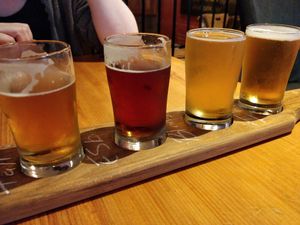 Tasting paddle of beers at The Wooden Monkey in Halifax