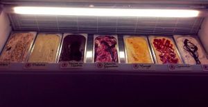 7 Types of vegan ice cream:

- Snikkers
- Mousse Au Chocolat
- Pistachio
- Black Currant 
- Strawberry Cheesecake
- Mango
- Baunti at good dEATs in Potsdam