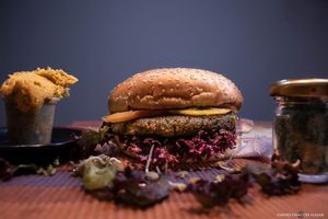 Nuestras deliciosas hamburguesas 100% Vegan at Seeding Food in Bogota