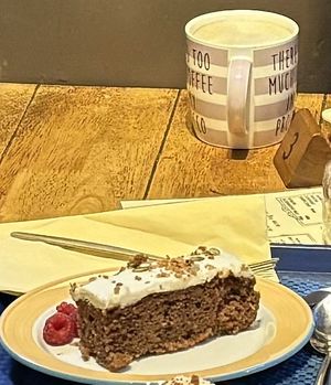 Vegan carrot 🥕 cake, with oat cafe latte   at Astley Book Farm in Bedworth