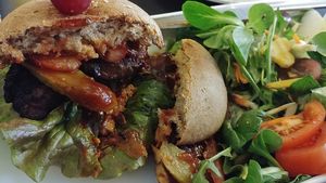 tempeh burger internals at Symbiose in Leipzig