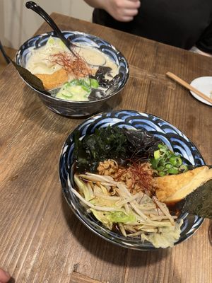 Tonkotsu left, Syoyu right  at Vegan Ramen by Playpen Friends in Osaka