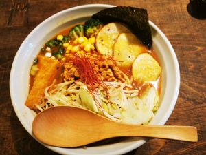 Vegan miso ramen. Added fried tofu at Vegan Ramen by Playpen Friends in Osaka
