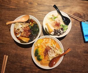 3 of the 6 ramen options at Vegan Ramen by Playpen Friends in Osaka