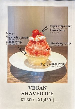 Vegan shaved ice option: mango strawberry at Vegan Ramen by Playpen Friends in Osaka