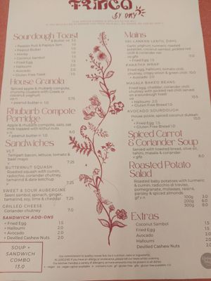 Food menu at Trinco in Sutton