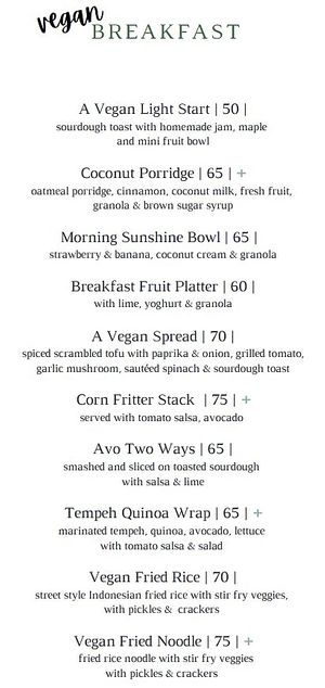 Vegan menu at Ketela Eatery & Lifestyle in Canggu