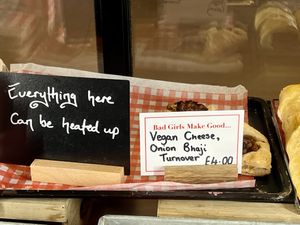 Cheese onion bhaji turnover   at Bad Girl Bakery and Deli in Inverness