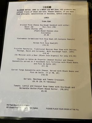 Lunch menu   at XOKO in Inverness