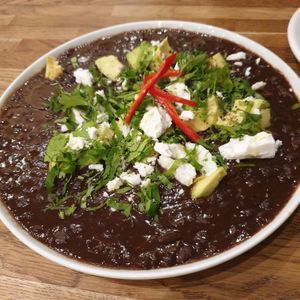mexican black beans with vegan feta at XOKO in Inverness